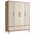 Hellbeiger Kleiderschrank Erandilo aus Holzwerkstoff mit 4 Türen und 2 Schubladen, Maße 120x55x200 cm, goldene Akzente