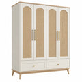 Erandilo Kleiderschrank aus Holzwerkstoff, beige Natur mit Rattanoptik im Boho-Stil, Maße 160x55x200 cm, stilvoll und praktisch