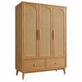 Moderner Erandilo Kleiderschrank aus Holz und Rattan, 120x55x190 cm, mit 3 Türen und 2 Schubladen, naturfarben.