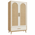 Kleiderschrank aus Holz und Rattan in Natur-Beige, 80x40x180 cm, mit 2 Türen und Schublade, Erandilo.