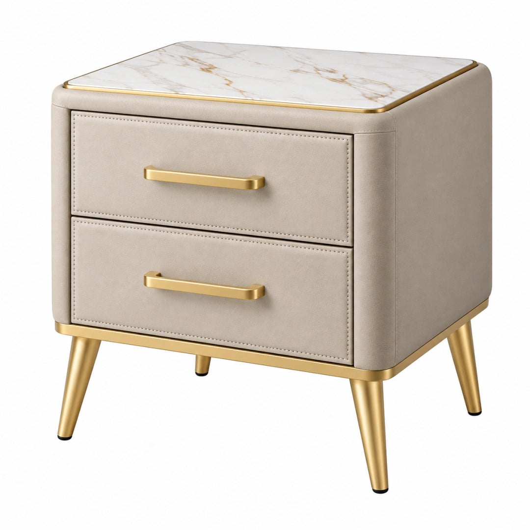 Nachttisch von Erandilo mit 2 Schubladen, beige Kunstleder- und Marmoroptik, Maße 50x40x55 cm, modernes Design