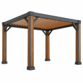 Robuste Pergola aus Metall und Holz in Braun und Schwarz mit Lattendach, Maße 300x300x230 cm, von Erandilo.