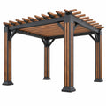 Robuste braune und schwarze Metall- und Holpergola mit Lamellendach, Maße 300 x 300 x 230 cm, von Erandilo.