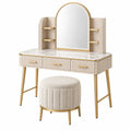 Erandilo Schminktisch Set 100 cm in Creme Gold mit Spiegel, Schubladen und Hocker, eleganter Frisiertisch für das Schlafzimmer