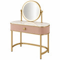 Schminktisch von Erandilo in Rosa-Gold mit Spiegel, Schubladen und Marmoroptik, Maße 100 x 45 x 135 cm, elegante Makeup-Tabelle
