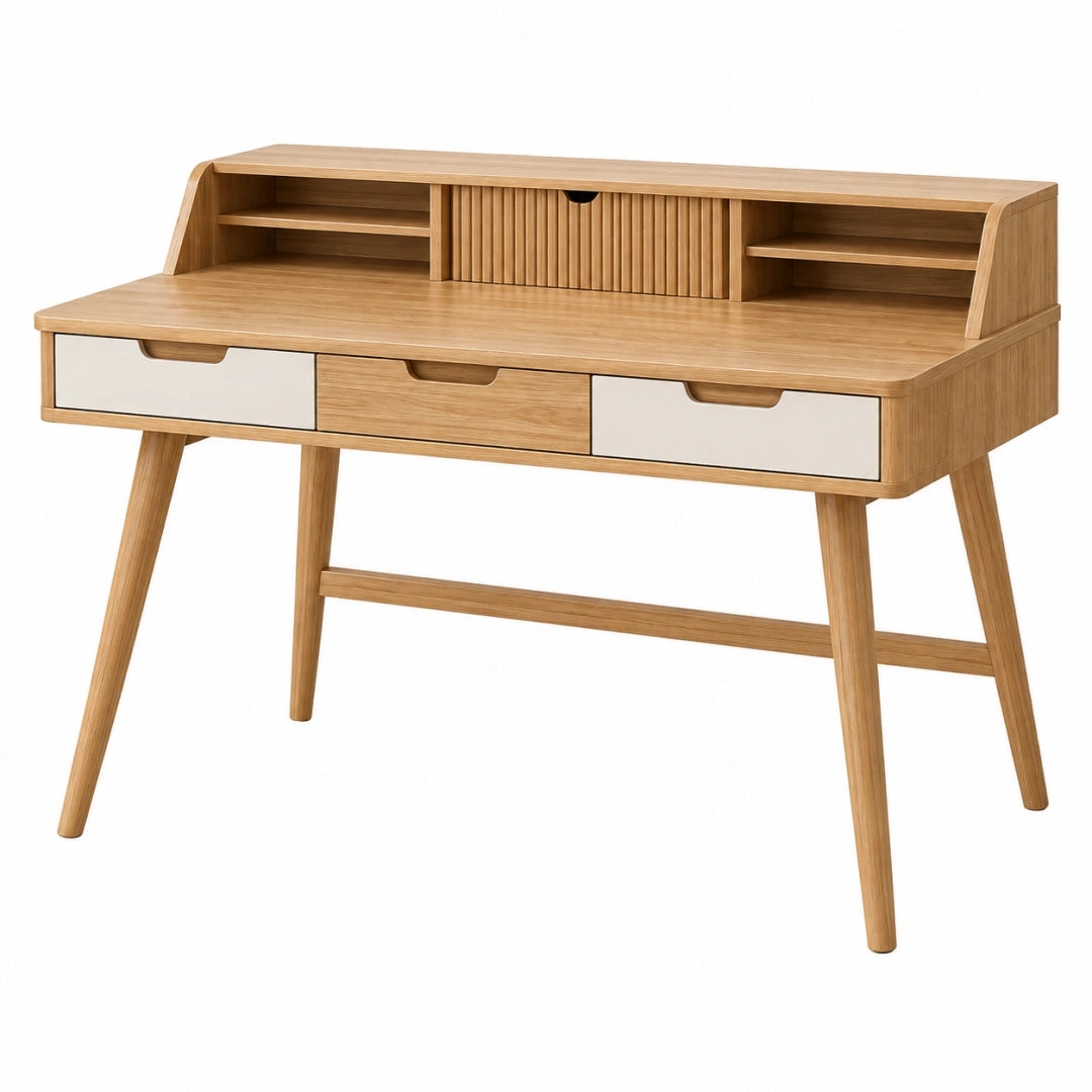 Hölzerner Schreibtisch 120x60x96 cm in Naturbraun mit Stauraum im skandinavischen Stil, von Erandilo.