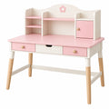 Kinderschreibtisch aus Holz in Rosa Weiß mit Schubladen und Regal, 90 cm breit, von Erandilo, ideal für Kinderzimmer