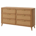 Naturfarbener Erandilo Schubladenschrank aus Holz und Rattan, 160x45x85 cm, mit 6 Schubladen für stilvolle Aufbewahrung