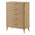 Geriffelte Holz-Kommode von Erandilo, 80x40x120 cm, mit 5 Schubladen im natürlichen Holzdesign.