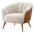 Gepolsterter Lounge-Sessel aus Bouclé-Stoff in Creme mit Holzgestell, Maße 82x78x80 cm, von Erandilo.