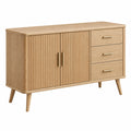 Naturholz Sideboard von Erandilo, 120x40x80 cm, mit drei Schubladen und Lamellentüren, stilvoller Stauraum.