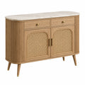 Holz-Sideboard Erandilo mit Rattan-Fronten, Marmoroptik, Maße 120x45x85 cm, natürlicher Stauraum, stilvolles Design