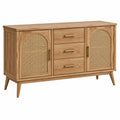 Erandilo Sideboard aus Holz und Rattan, 120x40x75 cm, naturbraun, mit 3 Schubladen, stilvolle Aufbewahrung für Wohnzimmer