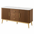 Erandilo Sideboard 160x45x85 cm in Holzoptik Braun-Weiß mit Goldakzenten und Marmoroptik, drei Schubladen, modernes Design