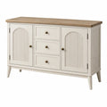 Gerades Sideboard in Weiß und Naturholzoptik mit 3 Schubladen und 2 Türen, Maße 140 x 40 x 85 cm, von Erandilo