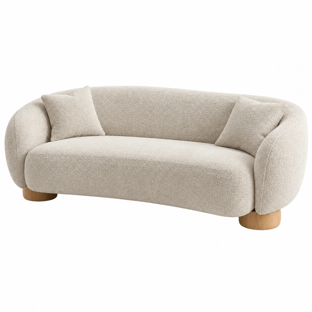 Moderner 3-Sitzer Sofa von Erandilo in Creme mit Textilbezug und Holzfüßen, Maße 210 x 90 x 75 cm, Lounge-Design