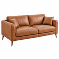 Moderner 2-Sitzer Sofa in Braun Lederoptik mit Holzfüßen, Maße 180 x 90 x 85 cm, von Erandilo für das Wohnzimmer.