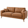 Zweisitzer Sofa Erandilo in Cognacbraun mit lederähnlichem Bezug und Holzfüßen, Maße 180 x 85 x 85 cm.