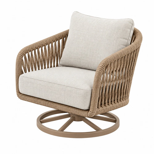 Beigefarbener Drehsessel von Erandilo mit Seilgeflecht und Metallgestell, 78 x 82 x 85 cm, ideal für Terrasse