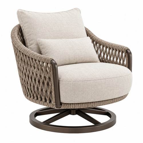 Garten-Drehsessel von Erandilo mit Kunststoffgeflecht in Taupe, Maße 80 x 85 x 90 cm, bequemer Sitz im Außenbereich
