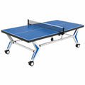 Blaue Tischtennisplatte von Erandilo, 274 x 152 x 76 cm, klappbar mit Stahlgestell und Rollen, bereit für den Spielspaß