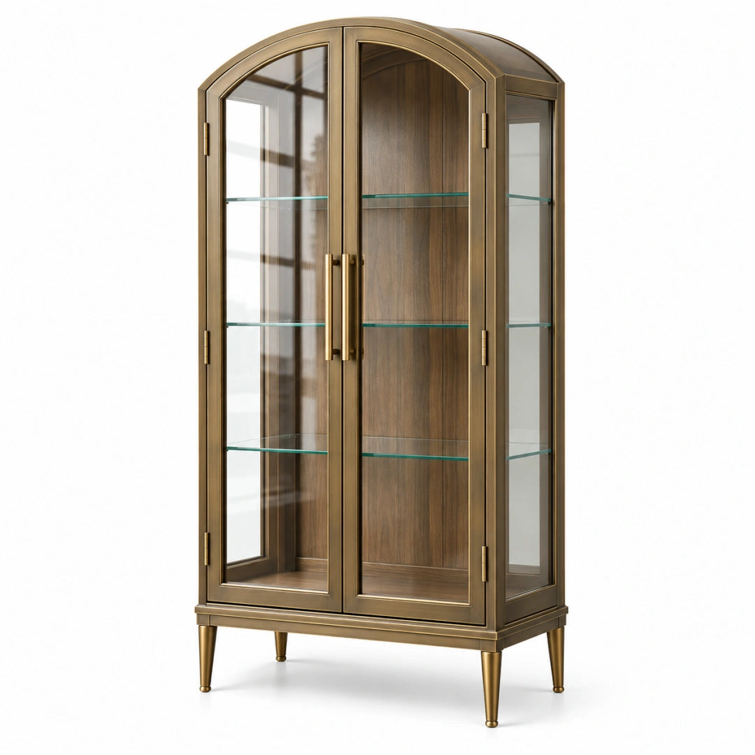 Braune Vitrine aus Holzwerkstoff mit Glaseinsätzen, 90x45x190 cm, im klassischen Stil für den Wohnraum, von Erandilo