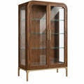 Braune Holzoptik Vitrine mit Glastüren und Metallgestell, Maße 100 x 45 x 190 cm, von Erandilo, moderne Wohnzimmeraufbewahrung