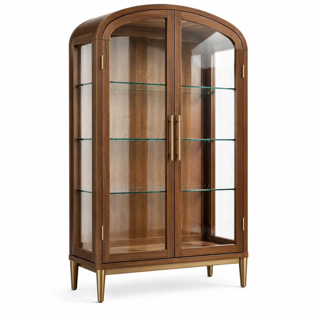 Moderne braune Holz-Vitrine mit Glasfronten und Glastüren, Maße 90x45x190 cm, von Erandilo.