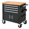 Schwarzer Werkzeugwagen aus Stahl mit Holzplatte und 5 Schubladen, Maße 85x46x96 cm, von Erandilo, für Werkstatt und Garage