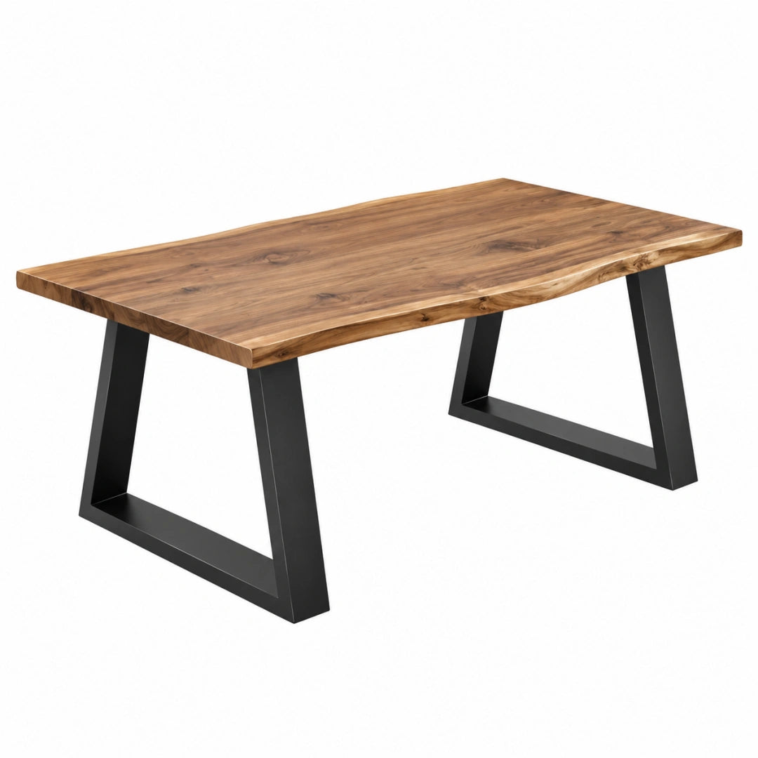 Industrieller Esstisch aus Holz und Metall, braune Tischplatte 180x90cm, schwarzes Metallgestell, stilvoll und robust