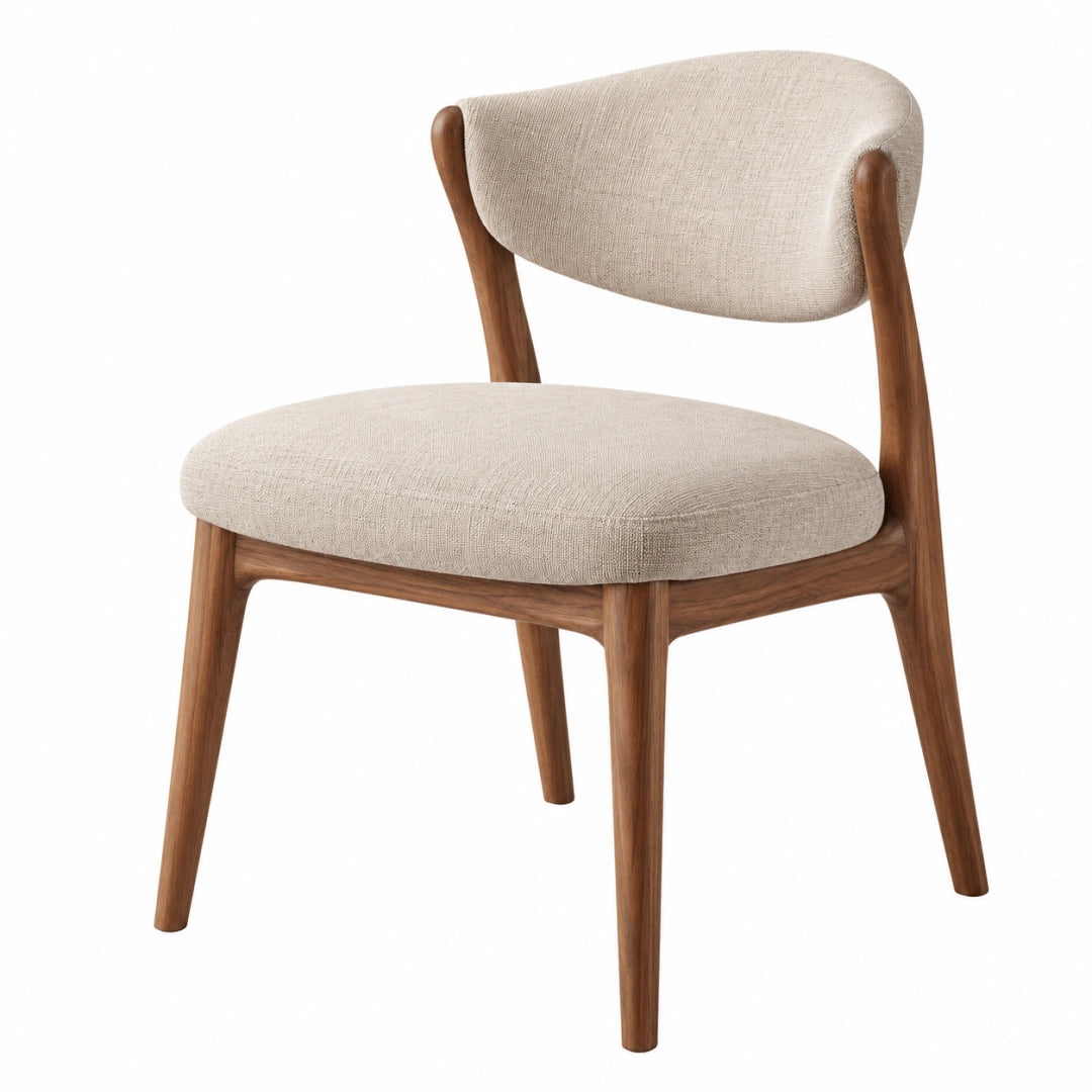Erandilo Esszimmerstuhl mit Holzgestell und beigefarbener Stoffpolsterung, Maße 55x58x80 cm, elegant und bequem.