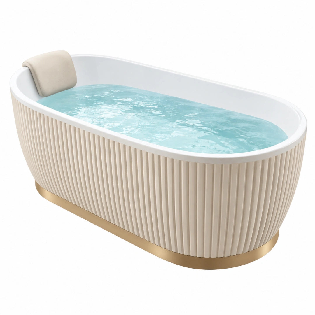 Freistehende Badewanne von Erandilo in Weiß aus Acryl, 170 x 75 cm, mit geriffelter Verkleidung, modern und elegant.